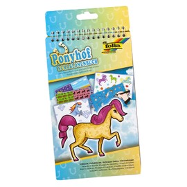 folia 41101 - Schablonenbuch Ponyhof, Block mit 36 Malvorlagen, 5 Schablonen und 3 Stickerbögen - ideal für Mädchen