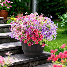 XYLENCO Artificial Flowers for Outdoor Decoration, 12 Bundles Faux Silk Phalaenopsis & Eucalyptus Plants, UV Resistant Plastic Flowers for Garden, Porch, Front Door, Spring Summer Decor