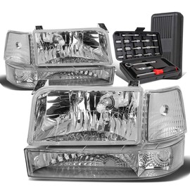 Auto Dynasty Chrome Houisng Clear Corner Headlight w/Bumper Lamps+Tool Kit Compatible with Ford F-150 F-250 F-350 92-96