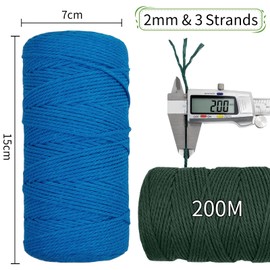 Uiopa Macrame Cord 2mm x 200m, Natural Cotton Cord Coloured Macrame Yarn Soft Rope, Macrame String Cotton Twine for Crafts, Plant Hanger, Wall Hanging, Wrapping, Christmas Decorations (Deep Purple)