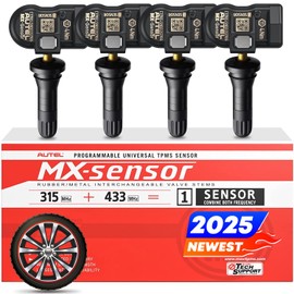 Autel TPMS Sensor Set of 4, MX-Sensor 2in 1 315MHz + 433MHz Press-in TPMS Universal Programmable Sensor, OE-Level 100% Cloneable by Autel TPMS Tool TS408S TS501 PRO TS508 TS508WF (4PCS Rubber Stem)
