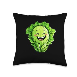 Romaine Lettuce Smiling Comic Style Throw Pillow