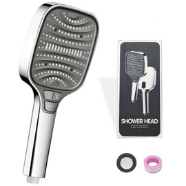 High Water Pressure Shower Head - Rain Shower with 8 Jet Types - Powerful Chrome-plated Hand Shower, Water-Saving and Antibacterial - Shower Head Large