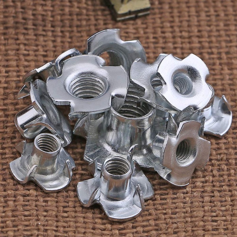 Bestgle Four-Pronged Nuts T-Nuts with Prongs, 100-Piece Set, M6 Nuts