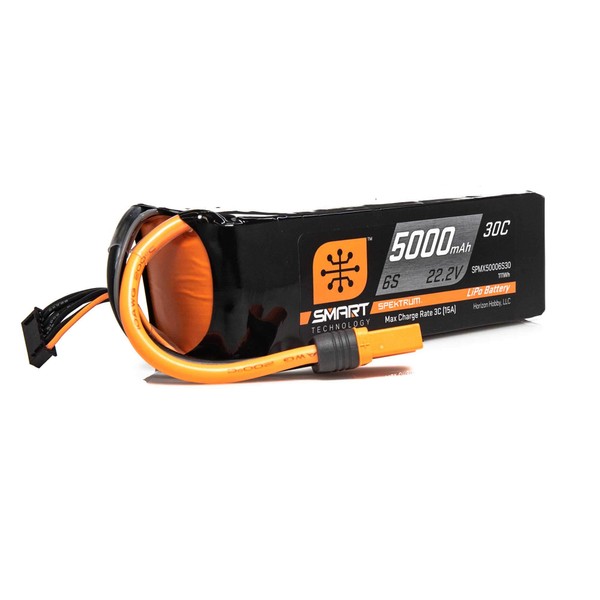 Spektrum Smart RC LiPo Battery Pack: 5000mAh 6S 22.2V 30C with IC5 Connector (EC5 Compatible), SPMX50006S30, Black
