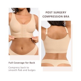FeelinGirl Post Surgery Compression Bra Front Closure Bra Wirefree Mastectomy Bra with Adjustable Straps, Skin, X-Large