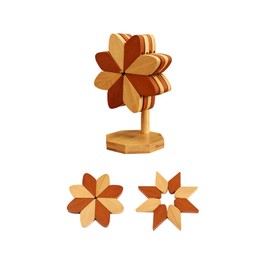 Wooden Trivets for Hot Dishes,Wooden Windmill Shape Trivet Set Coasters,Decorative and Functional Kitchen Accessory，Hot Pads for Countertop，stored for hot Dish/Pot/Bowl/teapot (Dark Light - 4Pcs)