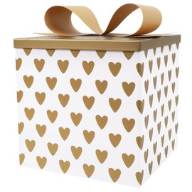 BIOBROWN Medium Birthday Gift Box with Lids, Bow and Tissue Paper, 9x9x9 Inches Collapsible Gift Box for Baby Shower, Party - Hearts