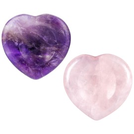 Rose Quartz Crystal Heart,Amethyst Crystal Heart,Natural Healing Crystal Heart Stones Set,Relieves Anxiety and Cleanses Negative Vibrations
