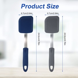 KINBOM 2pcs Small Silicone Cookie Spatulas, Mini Silicone Spatula Set Heat Resistant Kitchen Flexible Turner Spatula Nonstick Silicone Kitchen Utensils for Egg Pancake Cookies (Blue, Gray)