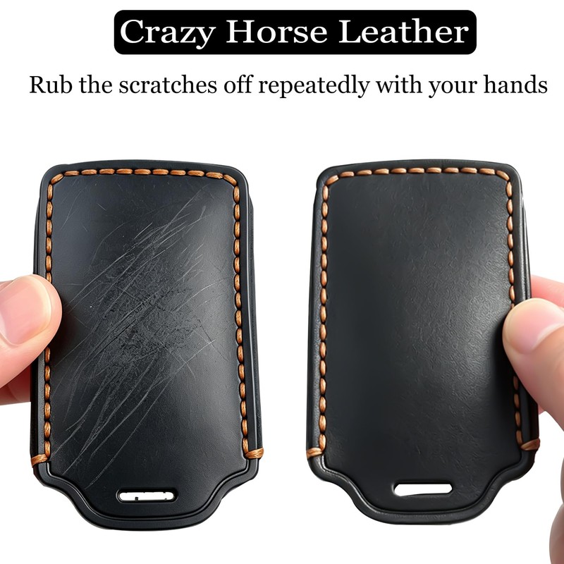 for Jeep Leather Key Fob Cover with Keychain (Brown, 5