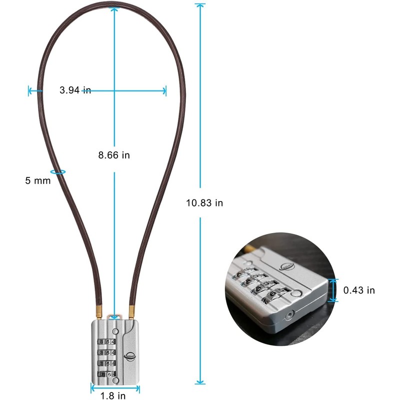 SISAV 2 Pack Long 50cm Cable Lock with 4 Digit