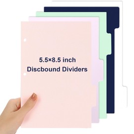 (5.5 x 8.5 inch) 5 Tab 3 Hole Punch Dividers with Tabs Durable Mini Dividers Discbound Notebook-Junior Size 5 Color for Office Meeting