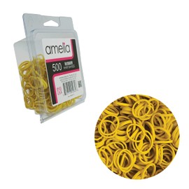 500 bandas de goma amarillas en recipiente resellable para colas de caballo y trenzas