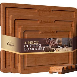 Empune Bamboo Cutting Board Set, Wood Cutting Boards for Kitchen with Holder Wooden Chopping Board for Meal Prep & Serving