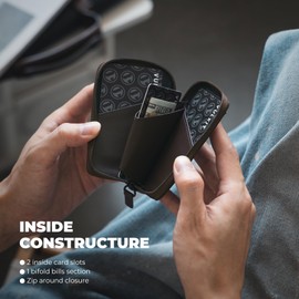 VULKIT Credit Card Holder RFID Blocking Top Grain Cowhide Leather Zip Card Holder Wallet Slim Minimalist Card Wallet, Holding up to 10 Cards & Folded Notes