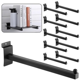 Hicarer 10 Pieces Slat Wall Faceout, 12 Inch Metal Square Straight Arm Hooks, Slatwall Hooks and Hangers Slatwall Accessories for Clothing Retail Garage Shop Display (Black)