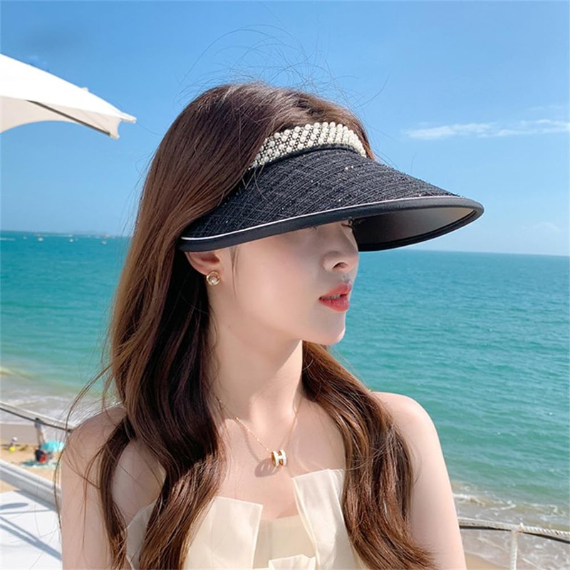LeafIn 8433 Women's Sun Visor, Hat, Straw, Pearl, Sun Protection,