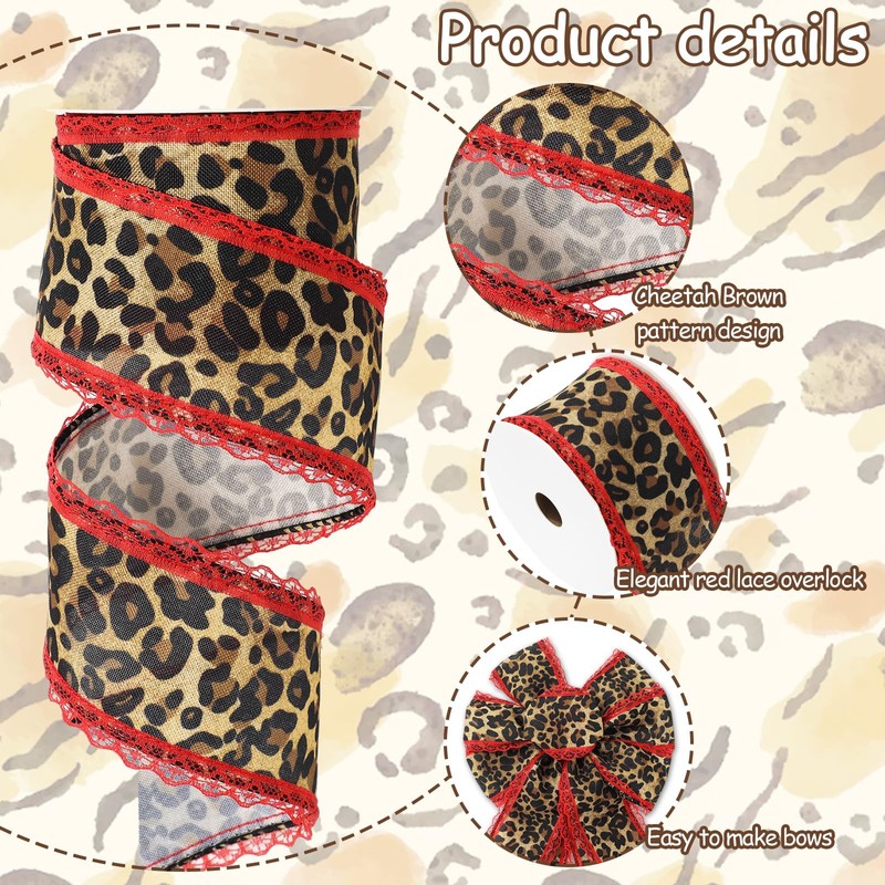 Whaline Leopard Print Wired Edge Ribbon Craft Ribbons Red Lace