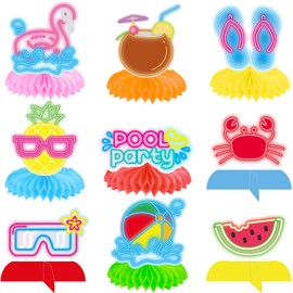 Summer Pool Honeycomb Centerpieces Neon Summer Theme Party Decorations 10PCS Beach Pool Party Table Centerpieces Hello Summer Birthday Decor for Hawaii Pool Birthday Baby Shower Supplies