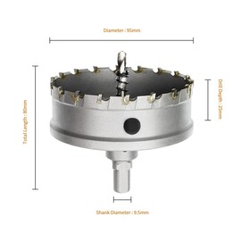 Meccion Hole Saw Carbide Drill, High-Quality TCT Metal Hole Saw Drill Bit for Stainless Steel, Iron, Alloy, Wood, Plastic (95 mm)