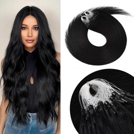 Senmy Black Microbeads Hair Extensions Human Hair 22inch Micro Ring Hair Extensions Real Human Hair 1g/strand 50g Real Micro Loop Hair Extensions Human Hair