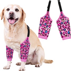 Sharkwill Dog Elbow Wraps Knee Protector Pads Elbow Callus Treatment Sleeve for Wounds Front Legs Prevent Licking for Medium Large Dogs XL, Leopard