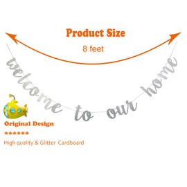StarsGarden Silver Glitter Welcome to Our Home Banner for Housewarming Patriotic Military Decoration Family Party Supplies Cursive Bunting Photo Booth Props Sign(Silver Welcome Home), SG-22N448