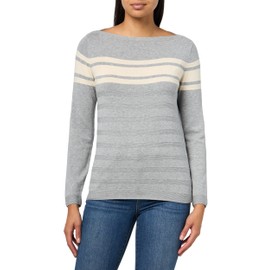 Nautica Women's Jeans Long Sleeve Stripe Boatneck Sweater, Heather Mist Multi, Small