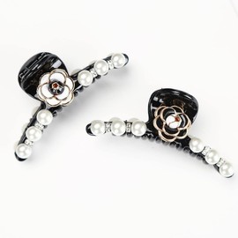 Fuyunohi 2Pack Flower hair claw clips,Nonslip Medium Large Black Jaw Clip, French Design Hair Styling Accessories For Women Girls Thick Thin Hair