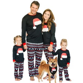IFFEI Family Matching Pajamas Set Christmas Festival Outfits Two Pieces Santa Hat Print Sleepwear PJs Large Men