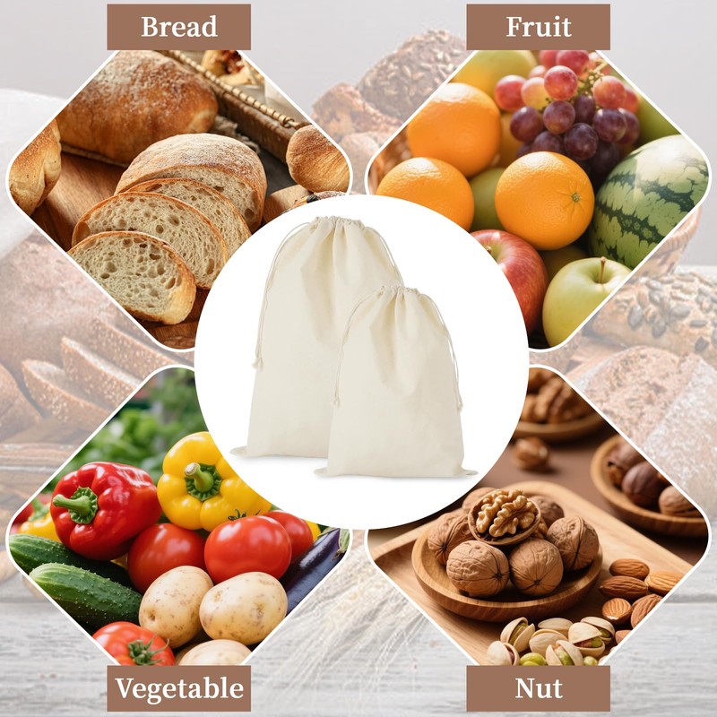 Pack of 6 Bread Bags, Linen Cotton, 30 x 40