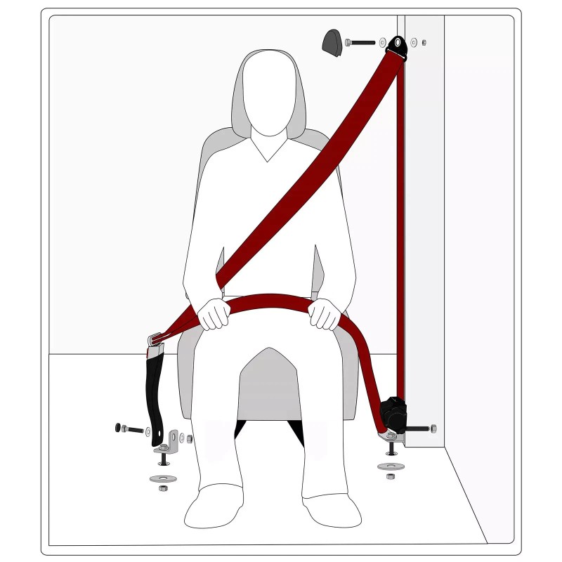 C-HORSE 2 Retractable 3 Point Safety Black Seat Belt Straps