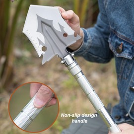 Herfair Folding Shovel Outdoor Multifunctional Shovel Stainless Steel Garden Shovel 3 Angle Adjustable Spade for Hiking Camping Survival (D)