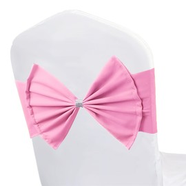 WedDecor Pink Elastic Chair Covers Sashes with Buckle Bows, Stretch Chair Cover Band with Buckle Slider, Spandex Chair Sashes for Wedding Parties, Receptions, Banquets, Chair Decoration - 1pc