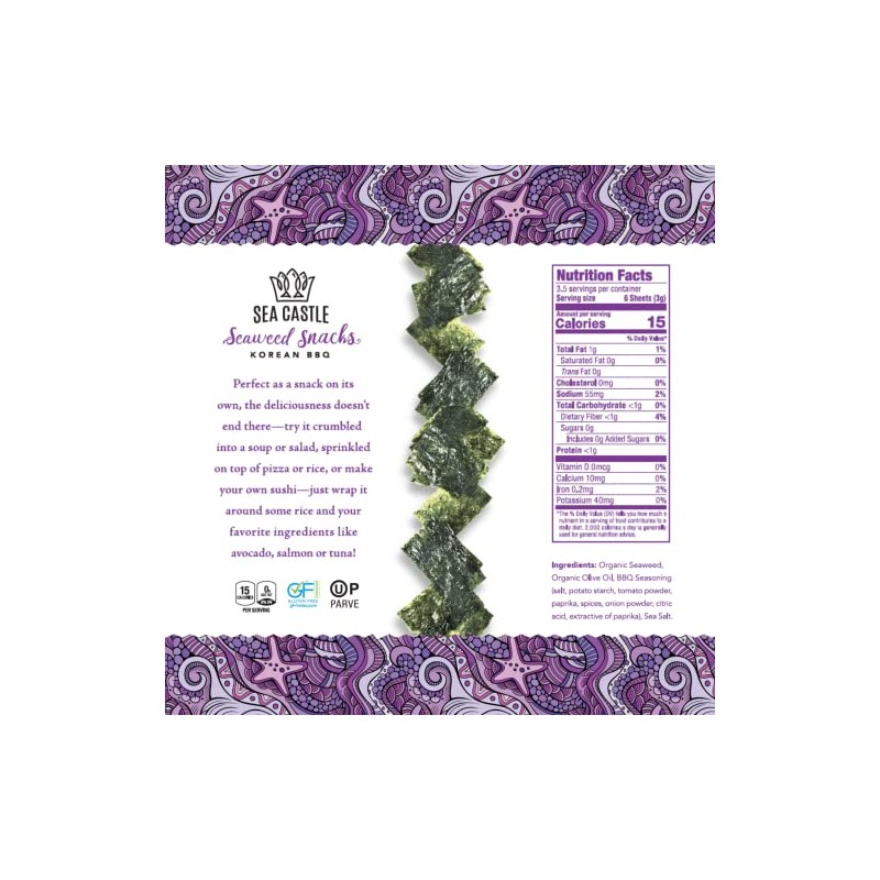 Sea Castle Korean BBQ Seaweed Snacks, 10gr (6 Pack) |