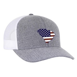 Heritage Pride Grey Heather and White American Flag Embroidered State Pride Hats-South Carolina