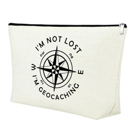 Mxrymvu Funny Geocach-ing Gift Makeup Bag Geocache Gifts Travel Bag Outdoor Lover Gifts for Women Zipper Pouch Unique Travel Lover Gifts Cosmetic Bag Gifts for Geography Lovers I’m Not Lost