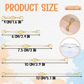 Pack of 10 Chain Extension Magnet, Necklace Extensions Gold and Silver Magnetic Clasps for Chains, Chain Bracelet Extender for Jewellery Making (Various Sizes)