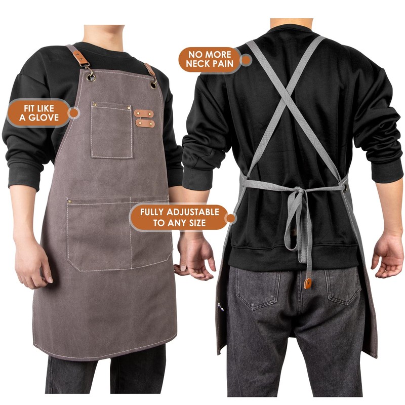 Men's heavy-duty work apron, thick wax canvas woodworking apron, size