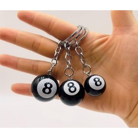 Black Number Eight Billiard Ball Keychain, Metal Car Key Ring, Decorative Pendant Accessory