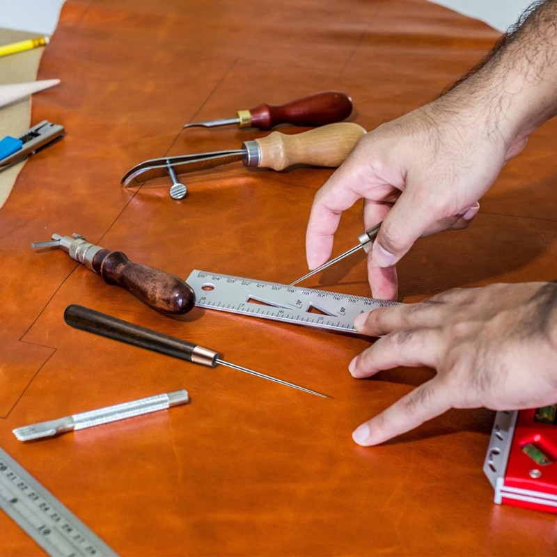 2 Pieces Solid Wood Handle Drillable Awl Craft Cloth Professional