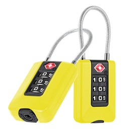 ZHEGE Suitcase Locks TSA Approved, Wire Padlock with Bottom Button, Flexible Padlock with White Numbers, 3 Digit Travel Locks for Luggage, Backpack, Case, Tent, Locker, Drawer, Handbag (2P, Yellow)