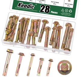 Keadic 28 Pcs Heavy Duty Double Assortment,Expansion Screw Hexagon Expansion Screw,Bolt Anchor(M6/8/10),Heavy Duty Anchor Set for Concrete Brick, Masonry, Hollow Blocks,Threaded Rod(50/70/80mm)
