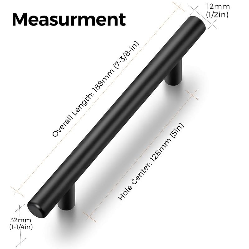 Ravinte 15 Pack Kitchen Cupboard Handles Black Cupboard Handles 128mm