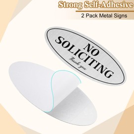 Wonderjune 2 Pcs No Soliciting Sign for House 5 x 2 Inches Strong Self-adhesive Aluminum No Solicitation Do Not Knock or Ring Bell Sign for Front Door Durable UV Weather Resistant(Silver)