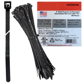 Bar Lok 8” Zip Ties – 100 Pieces, Black – Made in America – Weather, UV & Impact Resistant Plastic Cable Ties for Binding Bundling & Organizing Wire Cable & More – Indoor & Outdoor (8", 100ct)