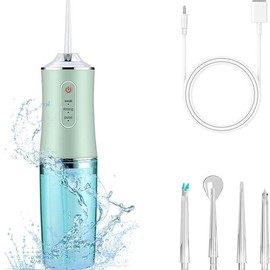 4-Pack Electric Water Flosser with Smart Chip, Portable Oral Irrigator with Detachable Water Tank, USB:_PINK