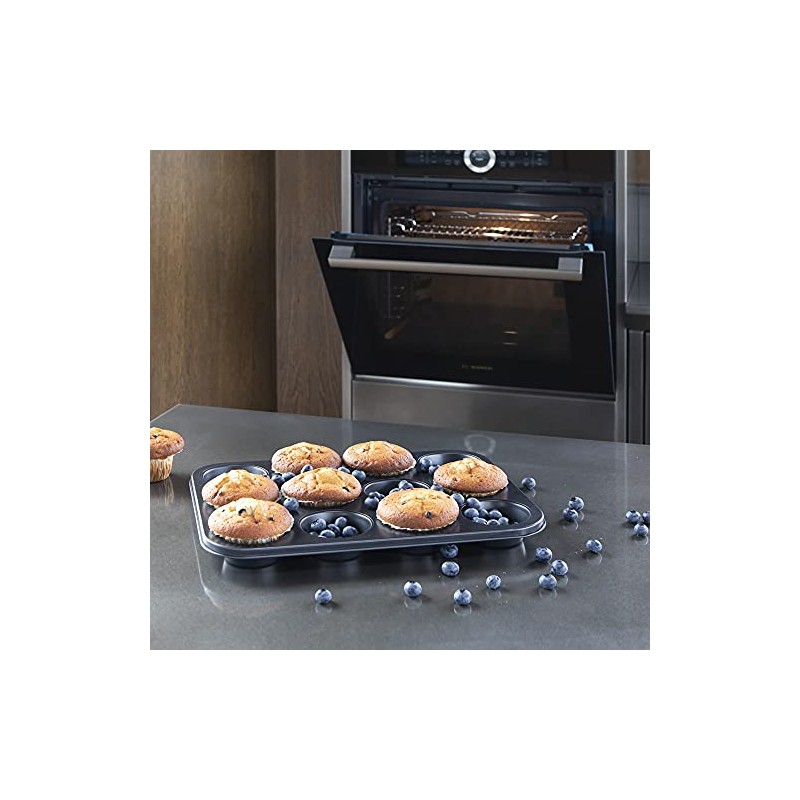 I-Bake 12 Cup Mini Muffin Pan, Black, Carbon Steel