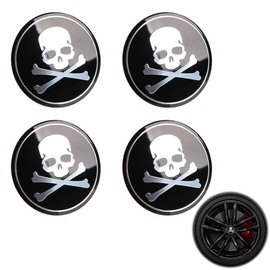 LONGHAO Pack of 4 Skull Alloy Wheel Hub Caps, Skull Wheel Hub Caps, Sticker for Hub Caps, Universal Black Skull Hub Caps, Compatible with 56 mm Wheel Hub Caps